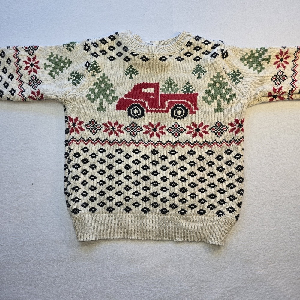 Stitch & Stone 4T Christmas Sweater Red Truck Farmhouse Cottagecore Fair Isle - Picture 2 of 6